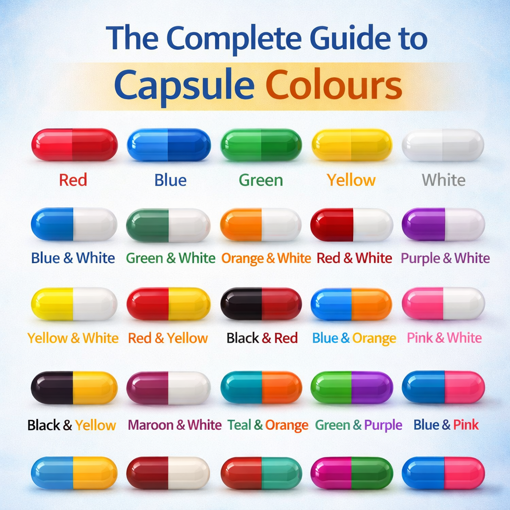 Variety of empty gelatin capsule colors
