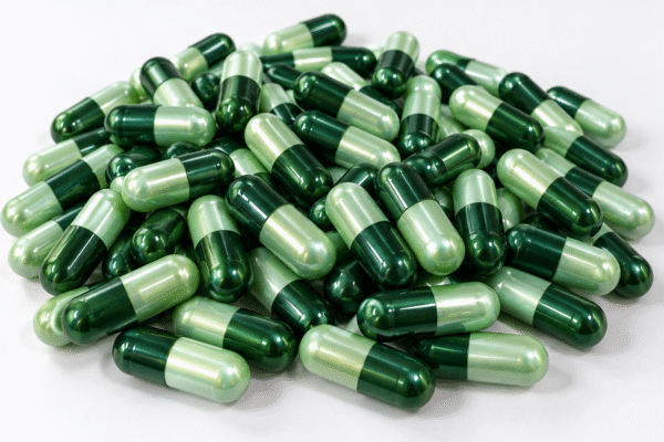 Dark Green light green metallic capsules