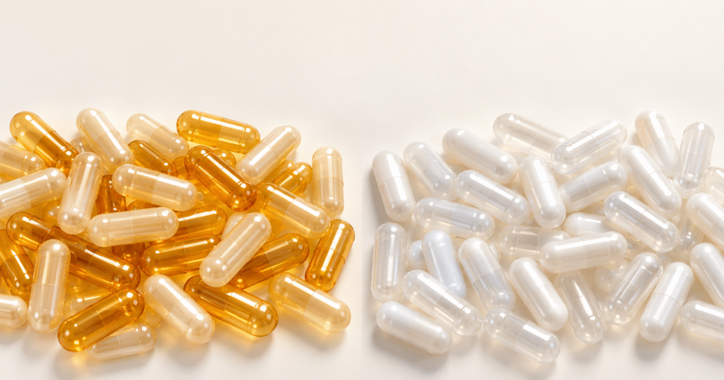 Amber transparent and white pearl empty hard gelatin capsules