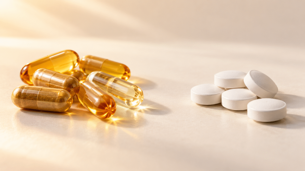 Golden Capsules and White Tablets